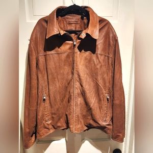 Roundtree & Yorke Men's Brown Leather Bomber Jacket